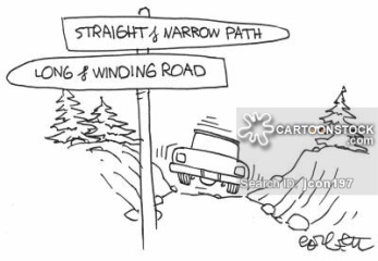 Road signs: straight &amp; narrow..long &amp; winding.